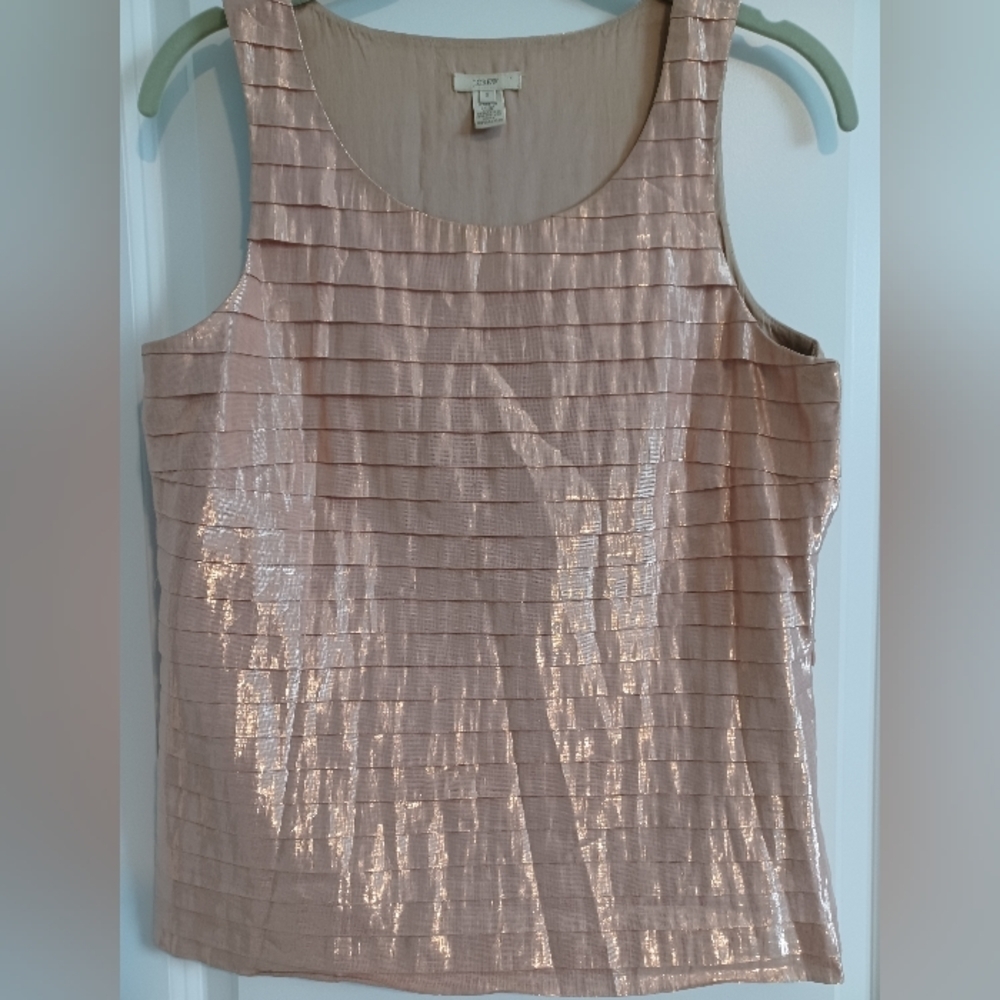 J Crew Rose Gold Strati Shell Tiered Metallic Pleated Tank‎ Top. Size 2